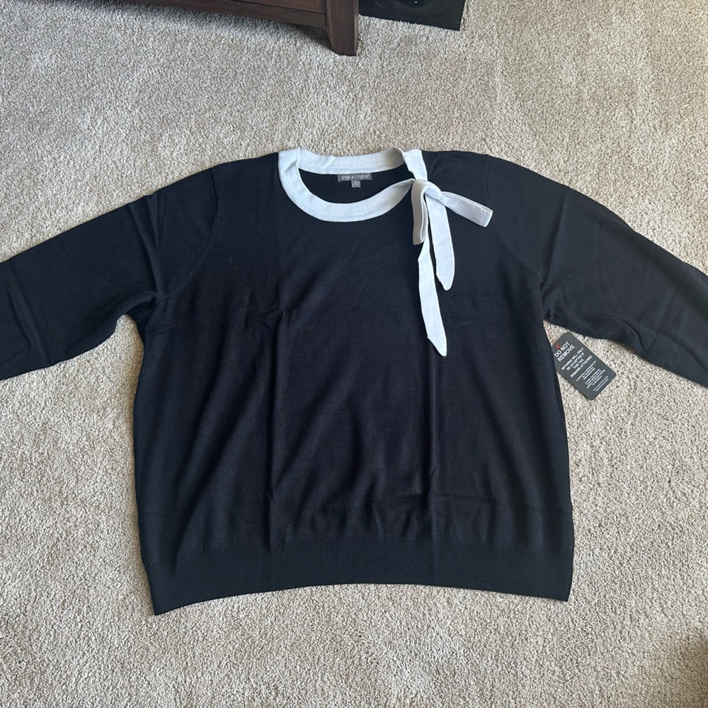 Jessica London Black Sweater with White Neck Bow